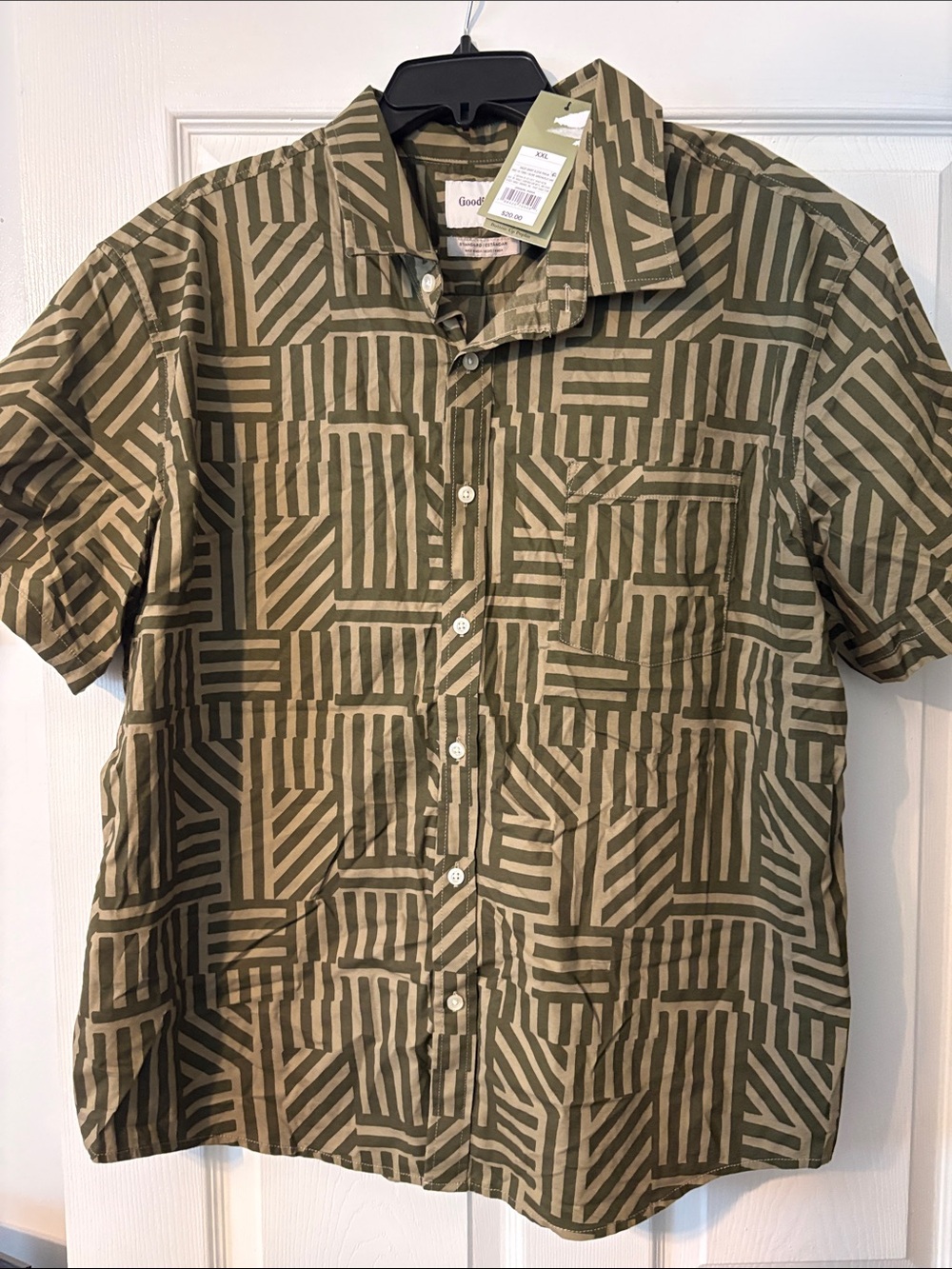 Men's Geometric Short-Sleeve Button-Down Shirt - Green